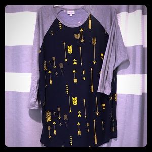 Navy blue and yellow Lularoe Randy tee